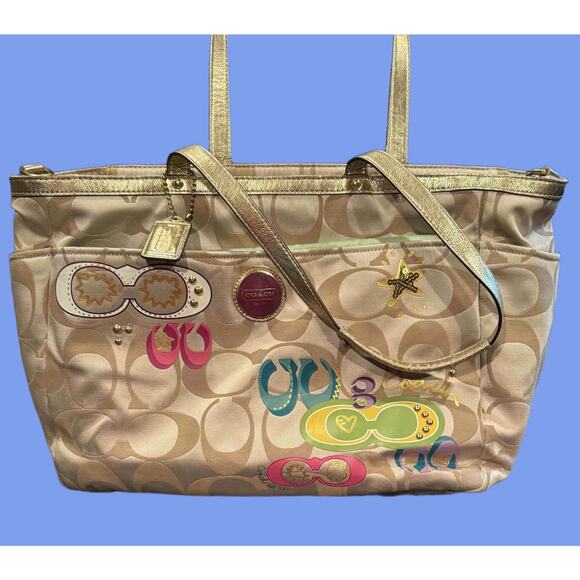 Coach Purse Signature C Graffiti Multi-Functional Diaper Bag Beige - Picture 1 of 10